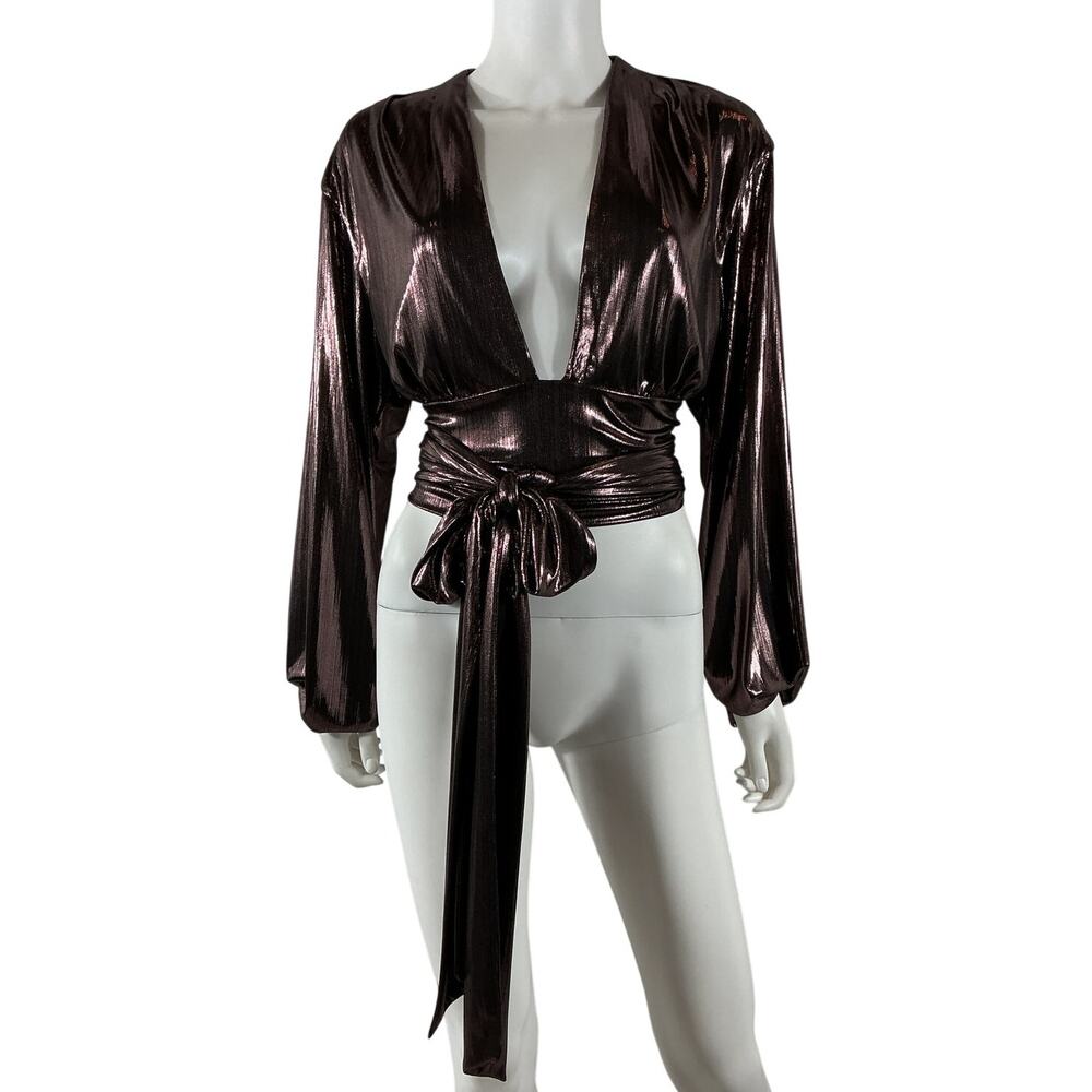 House Of Harlow 1960 Metallic Brown Bourdin Blouse Size XL - Picture 2 of 4